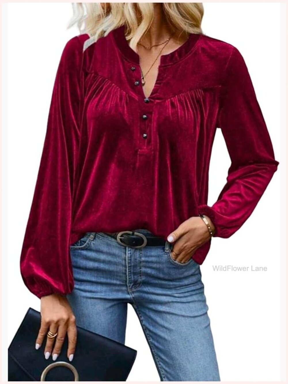 Womens Long Sleeve V Neck Dressy Casual Velvet Top Fall Winter